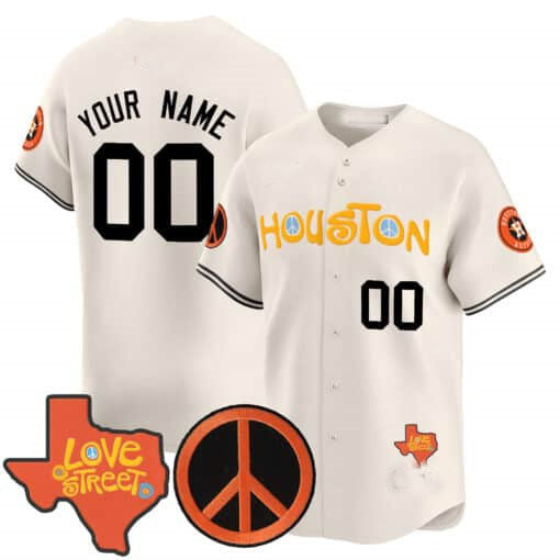 Custom Houston Astros Love Street & Peace Sign Patch Vapor Premier Limited V2 ¨C All Stitched Baseball Jersey