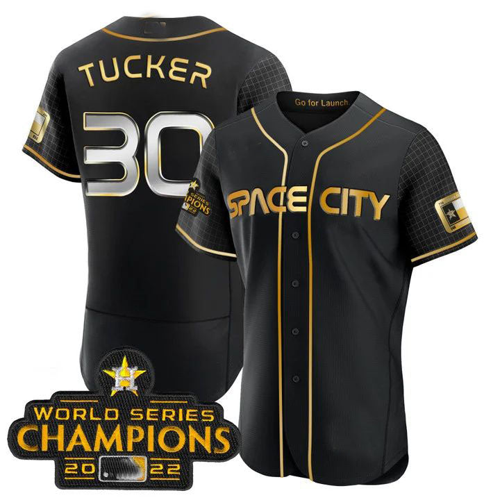 #30 Kyle Tucker Houston Astros Black 2023 SPACE CITY CHAMPIONS FLEX JERSEY ¨C ALL STITCHED Baseball Jerseys
