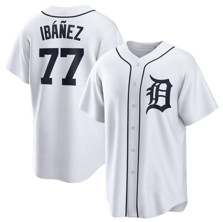 Detroit Tigers #77 Andy Ib¨¢?ez White Home Replica Player Name Jersey Baseball Jerseys
