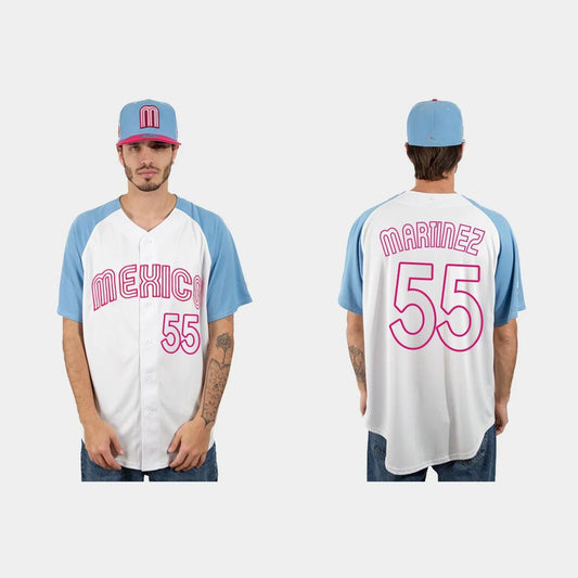 #55 ADRIAN MARTINEZ MEXICO BASEBALL 2023 WORLD BASEBALL CLASSIC JERSEY ¨C WHITE BLUE Stitches Baseball Jerseys