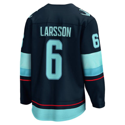S.Kraken #6 Adam Larsson Fanatics Branded Home Breakaway Player Jersey Deep Sea Blue Stitched American Hockey Jerseys CROVYIE