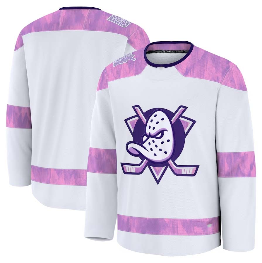 A.Ducks Fanatics 2024 Hockey Fights Cancer Practice Jersey - White Stitched American Hockey Jerseys CROVYIE