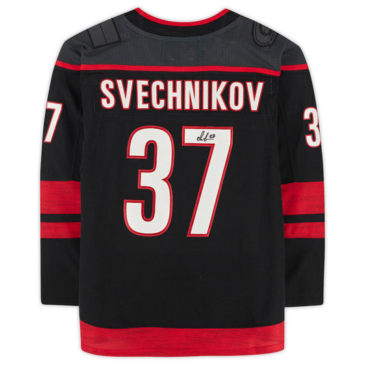 C.Hurricanes #37 Andrei Svechnikov Fanatics Authentic Autographed Jersey Black Stitched American Hockey Jerseys CROVYIE