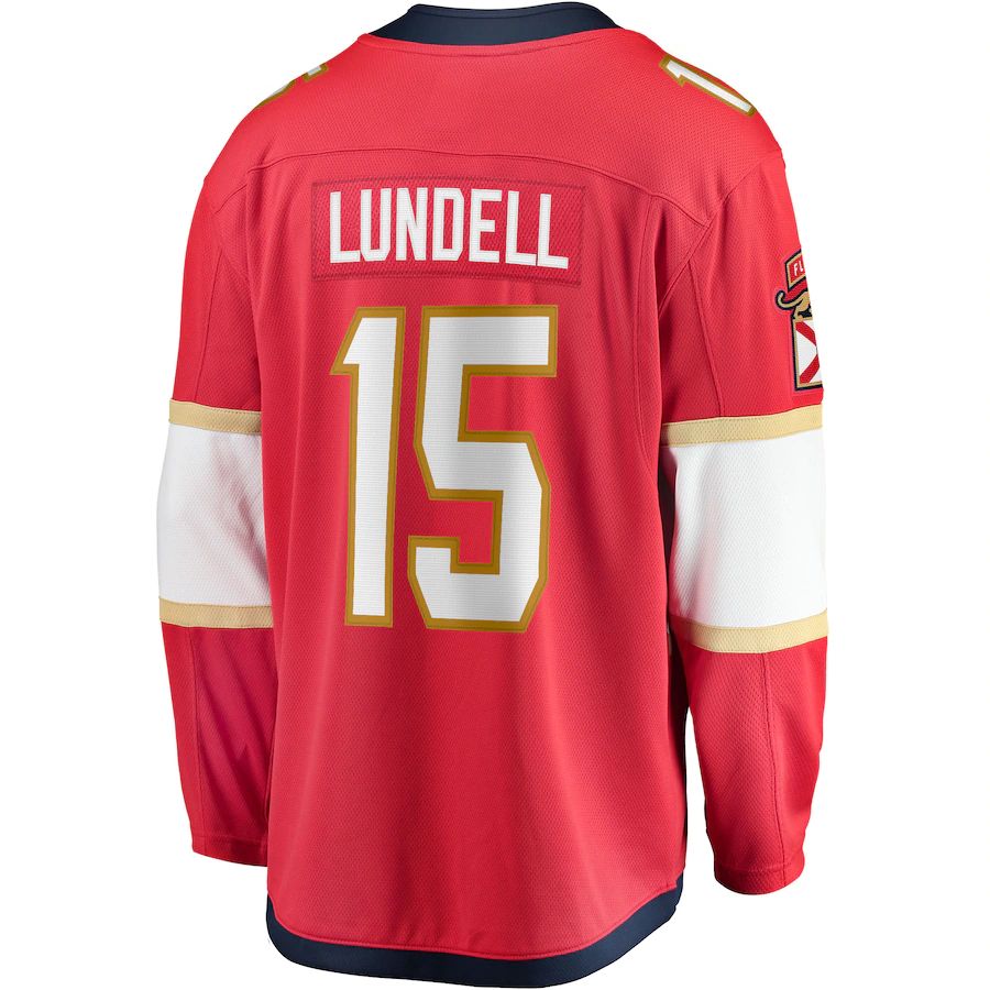 F.Panthers #15 Anton Lundell Fanatics Branded Home Breakaway Player Jersey  Red Stitched American Hockey Jerseys CROVYIE