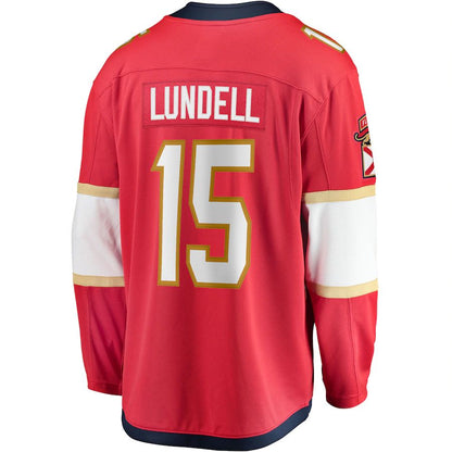 F.Panthers #15 Anton Lundell Fanatics Branded Home Breakaway Player Jersey  Red Stitched American Hockey Jerseys CROVYIE