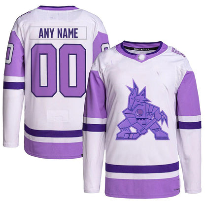 Custom A.Coyotes Hockey Fights Cancer Primegreen Authentic Jersey White Purple Stitched American Hockey Jerseys CROVYIE