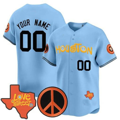 Custom Houston Astros Love Street & Peace Sign Patch Vapor Premier Limited V2 ¨C All Stitched Baseball Jersey