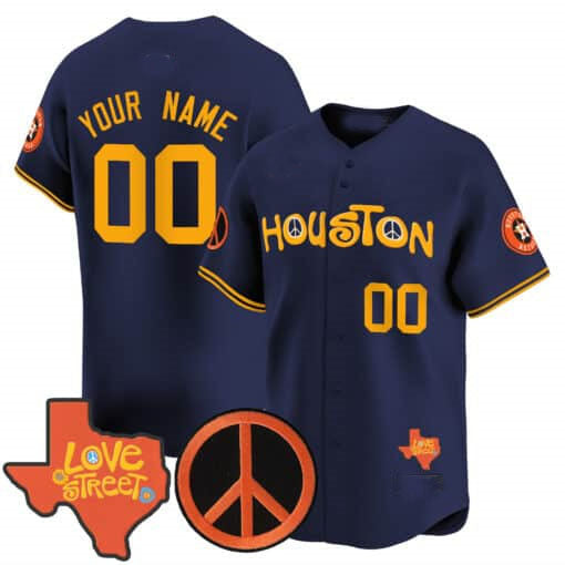 Custom Houston Astros Love Street & Peace Sign Patch Vapor Premier Limited V2 ¨C All Stitched Baseball Jersey