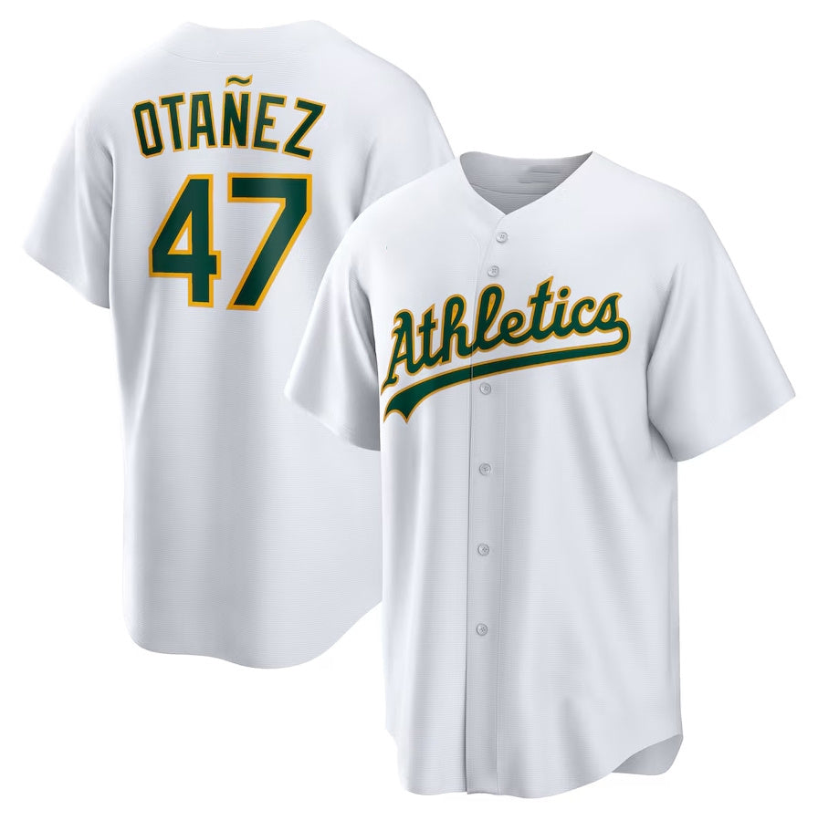 Oakland Athletics #47 Michel Ota?ez Home Replica Jersey - White Stitched Baseball Jersey
