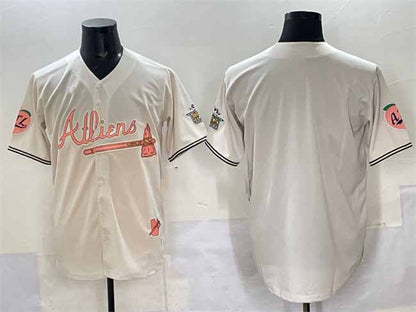 Atlanta Braves Blank Cream 2024 Atliens & Peach With Outkast Patch Vapor Limited Stitched Baseball Jersey