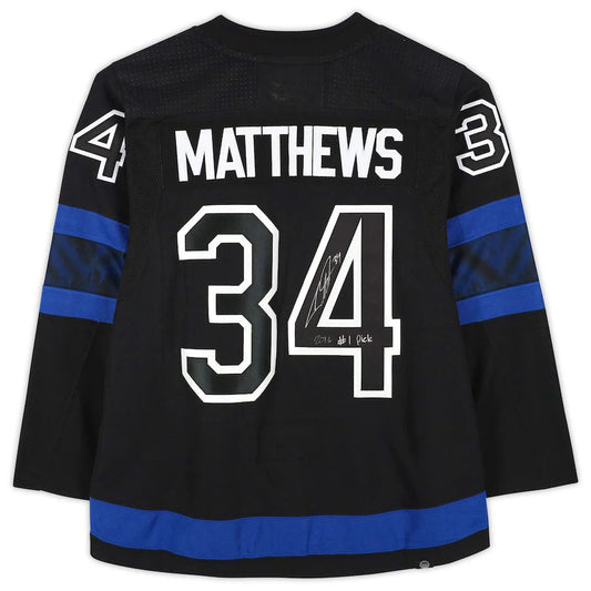 T.Maple Leafs #34 Auston Matthews Fanatics Authentic Autographed Alternate with 2016 #1 Pick Inscription  Black Stitched American Hockey Jerseys CROVYIE