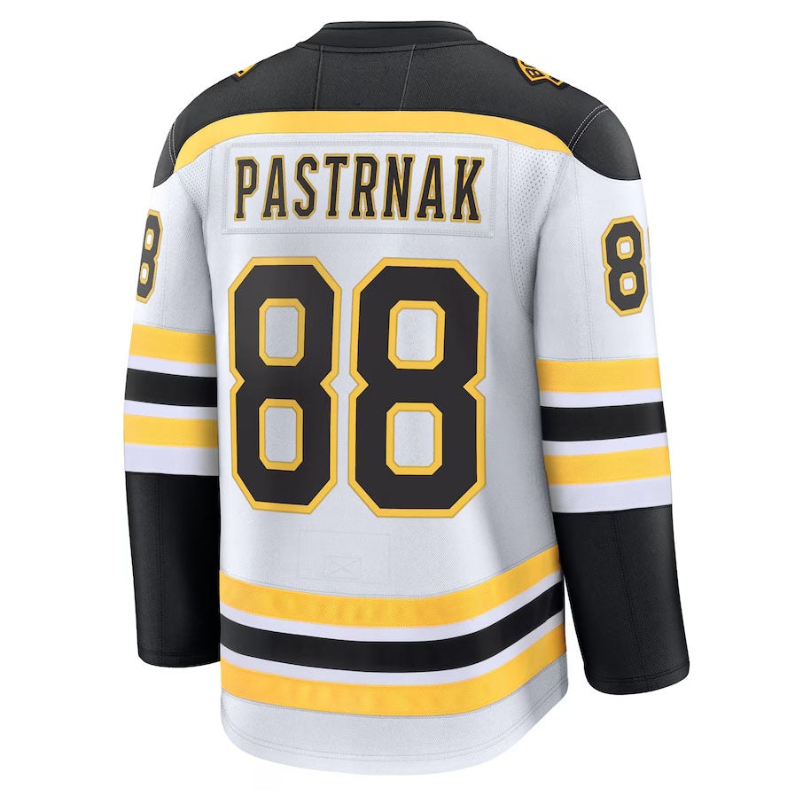 B.Bruins #88 David Pastrnak Fanatics Away Premium Jersey - White Stitched American Hockey Jersey
