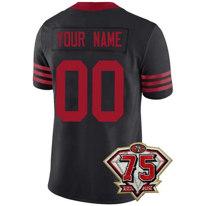 Custom SF.49ers Men's Kids Women's Football Jerseys Color Red Black And White With 75th Patch