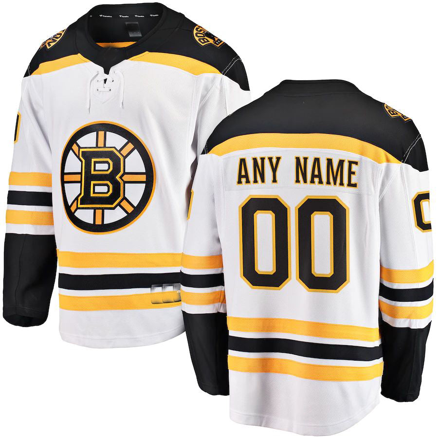 Custom B.Bruins Fanatics Branded Away Breakaway Jersey White Stitched American Hockey Jerseys CROVYIE