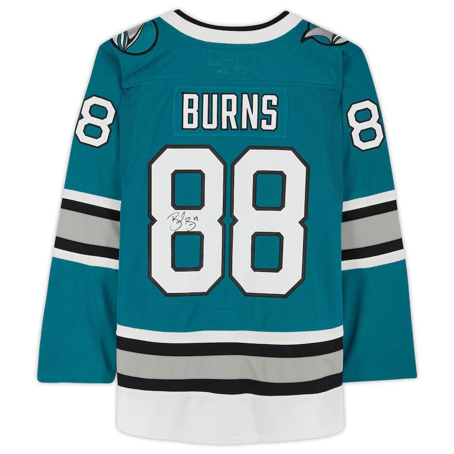 SJ.Sharks #88 Brent Burns Fanatics Authentic Autographed 30th Anniversary Season Authentic Jersey Teal Stitched American Hockey Jerseys CROVYIE
