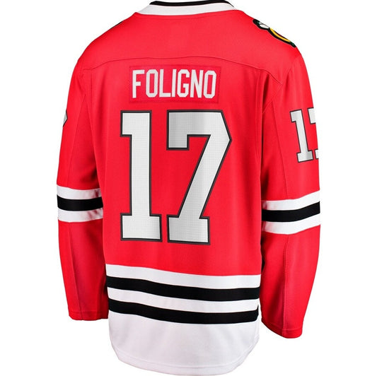 C.Blackhawks #17 Nick Foligno Fanatics Home Breakaway Jersey - Red Stitched American Hockey Jerseys CROVYIE