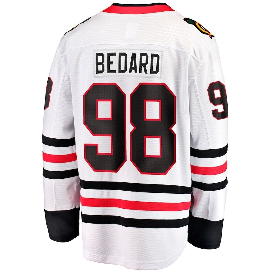 C.Blackhawks #98 Connor Bedard Fanatics Away Premier Breakaway Player Jersey - White Stitched American Hockey Jerseys CROVYIE