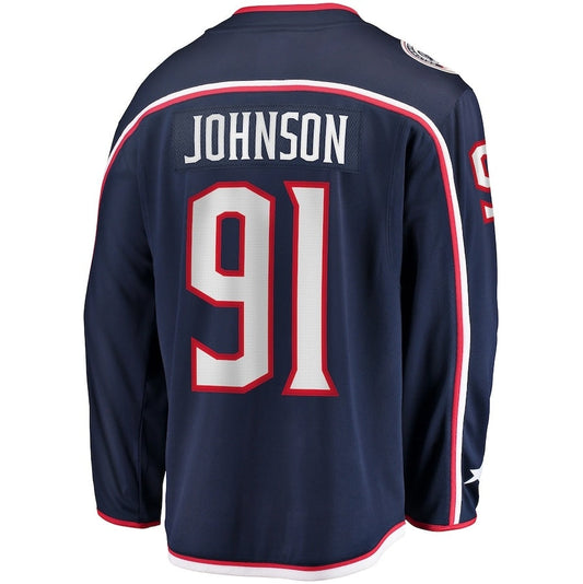 C.Blue Jackets #91 Kent Johnson Fanatics Home Breakaway Jersey - Navy Stitched American Hockey Jerseys CROVYIE