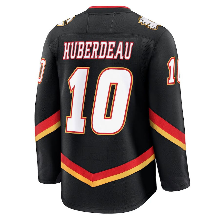 C.Flames #10 Jonathan Huberdeau Fanatics Alternate Premium Jersey - Black Stitched American Hockey Jerseys CROVYIE