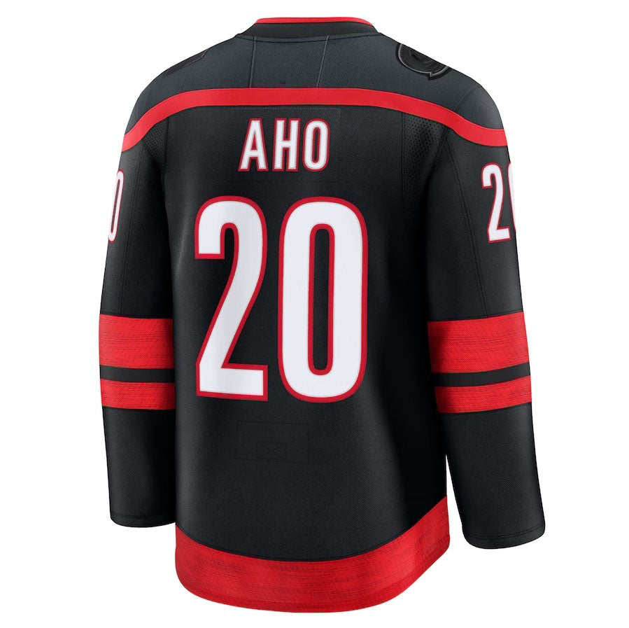 C.Hurricanes #20 Sebastian Aho Fanatics Home Premium Jersey - Black Stitched American Hockey Jerseys CROVYIE