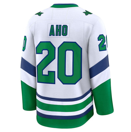 C.Hurricanes #20 Sebastian Aho Fanatics Throwback Premium Jersey - White Stitched American Hockey Jerseys CROVYIE