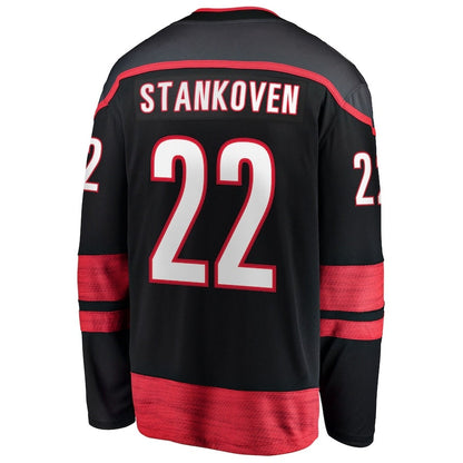 C.Hurricanes #22 Logan Stankoven Fanatics Home Breakaway Jersey - Black Stitched American Hockey Jerseys CROVYIE