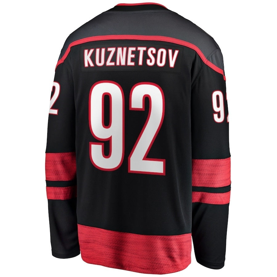 C.Hurricanes #92 Evgeny Kuznetsov Fanatics Home Breakaway Jersey - Black Stitched American Hockey Jerseys CROVYIE