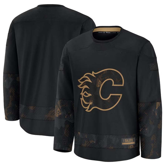 C.Flames Fanatics 2024 Military Appreciation Practice Jersey - Black Stitched American Hockey Jerseys CROVYIE