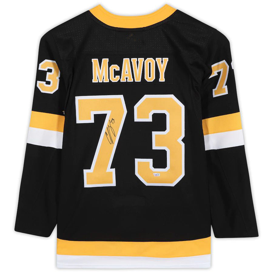 B.Bruins #73 Charlie McAvoy Fanatics Authentic Autographed Black Alternate Authentic Jersey Stitched American Hockey Jerseys CROVYIE