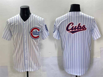 Chicago Cubs Team Big Logo White Pinstripe 2nd Alternate Limited Stitched Baseball Jersey