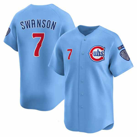 Chicago Cubs #7 Dansby Swanson Blue 'Ryne Sandberg Tribute' Vapor Limited V3 Stitched Baseball Jersey