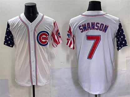 Chicago Cubs #7 Dansby Swanson White 2025 Independence Day Vapor Premier Limited Stitched Baseball Jersey