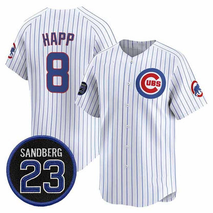 Chicago Cubs #8 lan Happ White Pinstripe 'Ryne Sandberg Tribute' Vapor Limited V2 Stitched Baseball Jersey