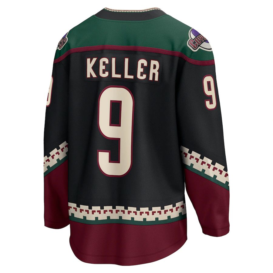 A.Coyotes #9 Clayton Keller Fanatics Branded Home Premier Breakaway Player Jersey Black Stitched American Hockey Jerseys CROVYIE