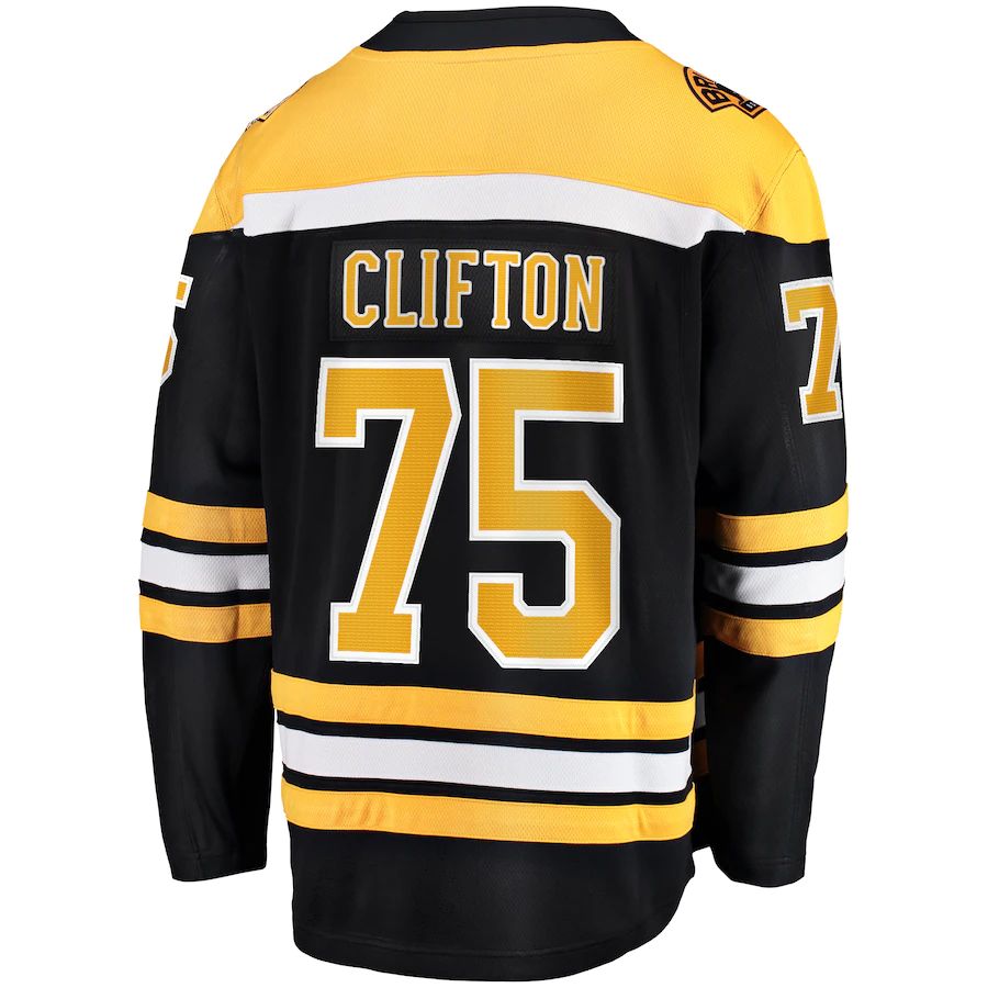 B.Bruins #75 Connor Clifton Fanatics Branded Replica Player Jersey Black Stitched American Hockey Jerseys CROVYIE