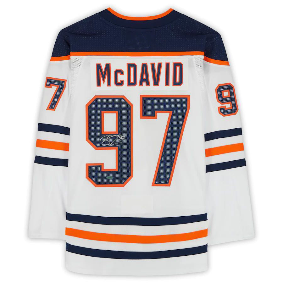 E.Oilers #97 Connor McDavid Fanatics Authentic Autographed Jersey Upper Deck White Stitched American Hockey Jerseys CROVYIE