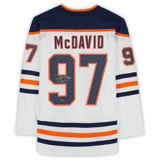 E.Oilers #97 Connor McDavid Fanatics Authentic Autographed Jersey Upper Deck White Stitched American Hockey Jerseys CROVYIE