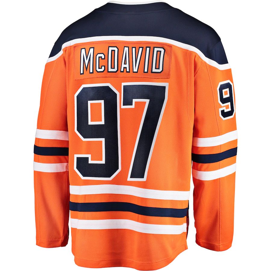E.Oilers #97 Connor McDavid Fanatics Branded Breakaway Player Jersey Orange Stitched American Hockey Jerseys CROVYIE