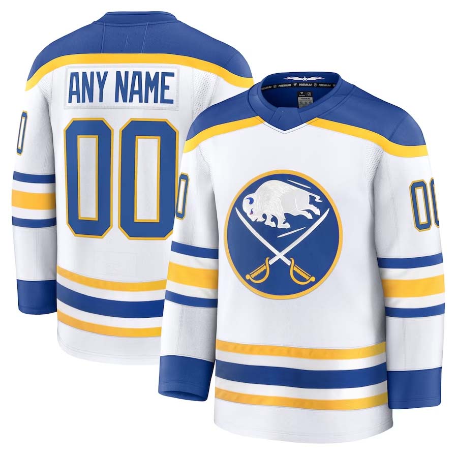 Custom B.Sabres Fanatics Away Premium Jersey - White Stitched American Hockey Jerseys CROVYIE