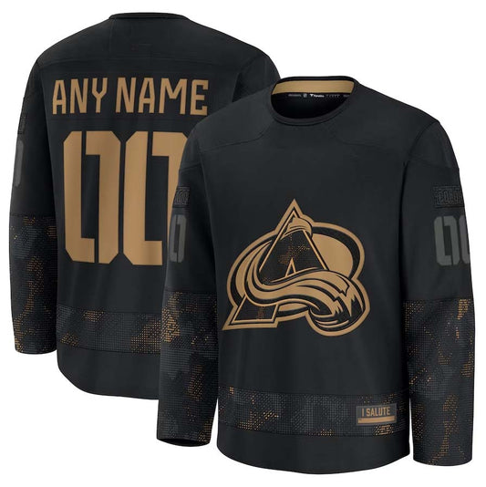 Custom C.Avalanche Fanatics 2024 Military Appreciation Personalized Long Sleeve Practice Jersey - Black Stitched American Hockey Jerseys CROVYIE