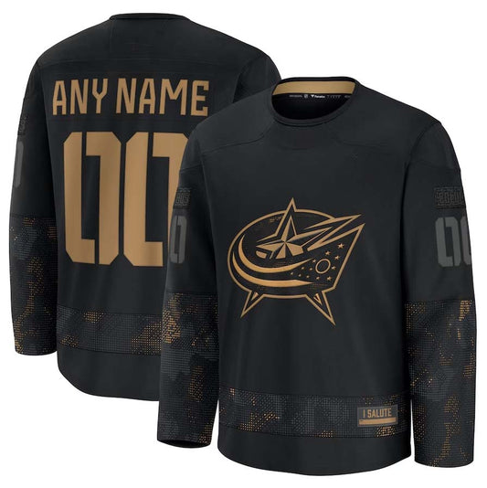Custom C.Blue Jackets Fanatics 2024 Military Appreciation Personalized Long Sleeve Practice Jersey - Black Stitched American Hockey Jerseys CROVYIE