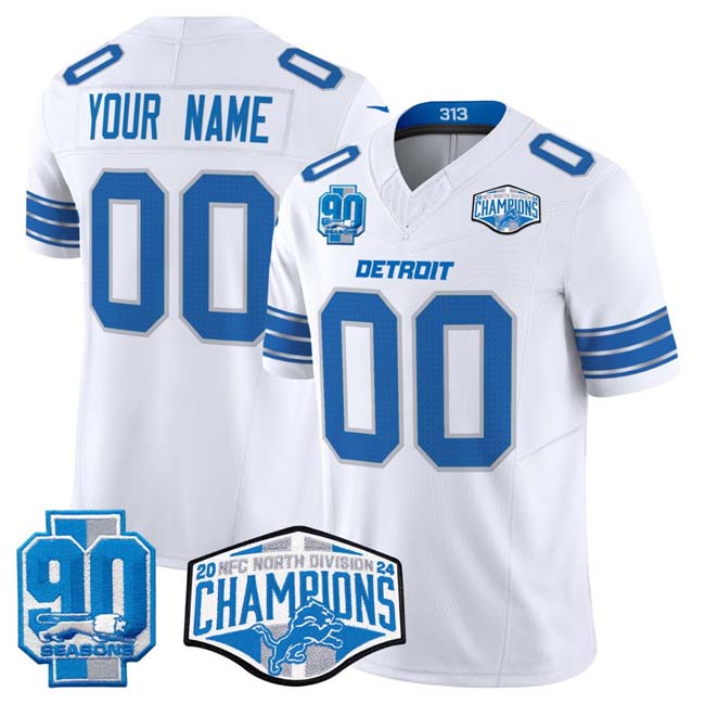 Custom D.Lions Active Player White 2024 North Champions 90th Anniversary Patch F.U.S.E. Vapor Limited Stitched American Football Jerseys