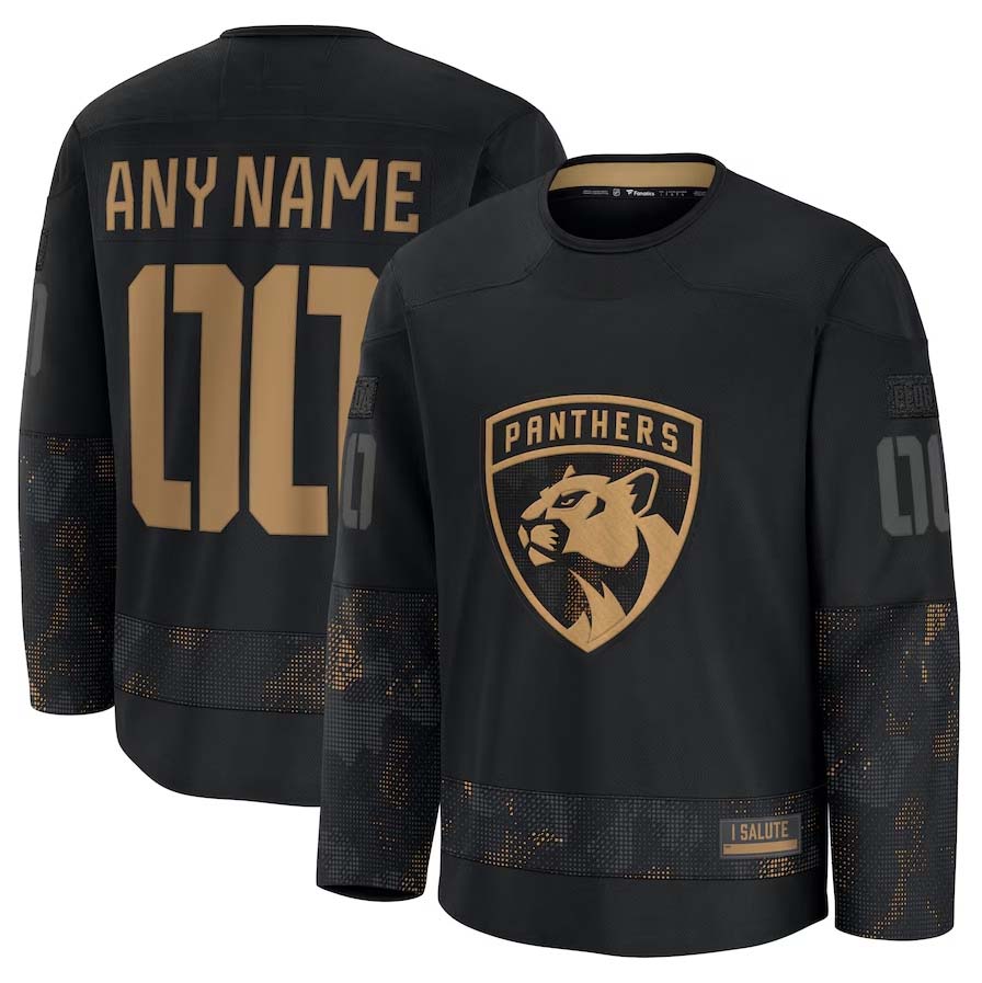 Custom F.Panthers Fanatics 2024 Military Appreciation Personalized Long Sleeve Practice Jersey - Black Stitched American Hockey Jerseys CROVYIE