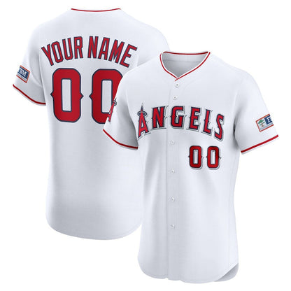 Custom Los Angeles Angels Home Elite Sponsor Patch Jersey ¨C White Stitched Baseball Jersey
