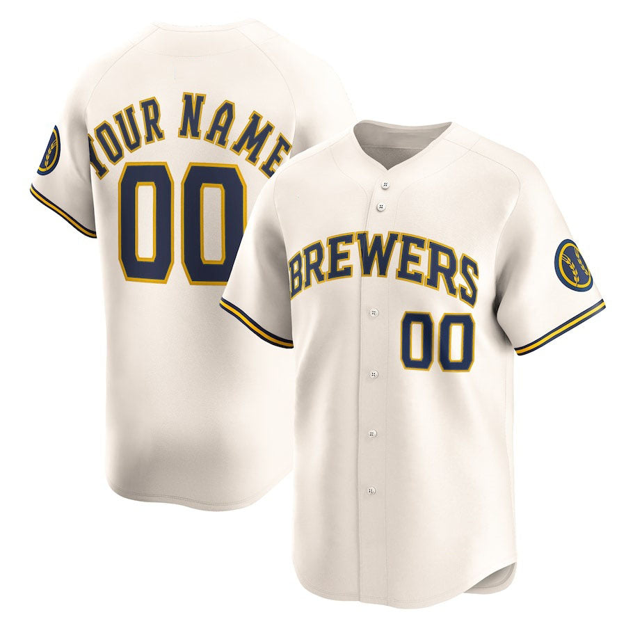 Custom Milwaukee Brewers Home Limited Jersey ¨C Cream Stitched Baseball Jersey