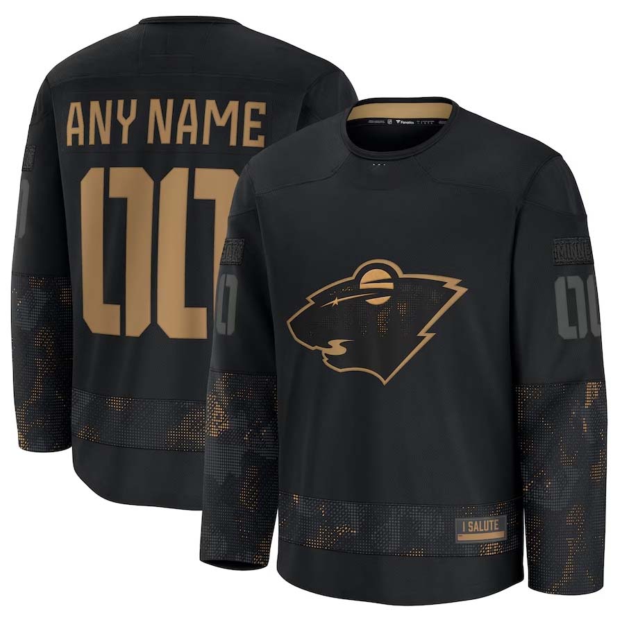 Custom M.Wild Fanatics 2024 Military Appreciation Personalized Long Sleeve Practice Jersey - Black Stitched American Hockey Jerseys CROVYIE