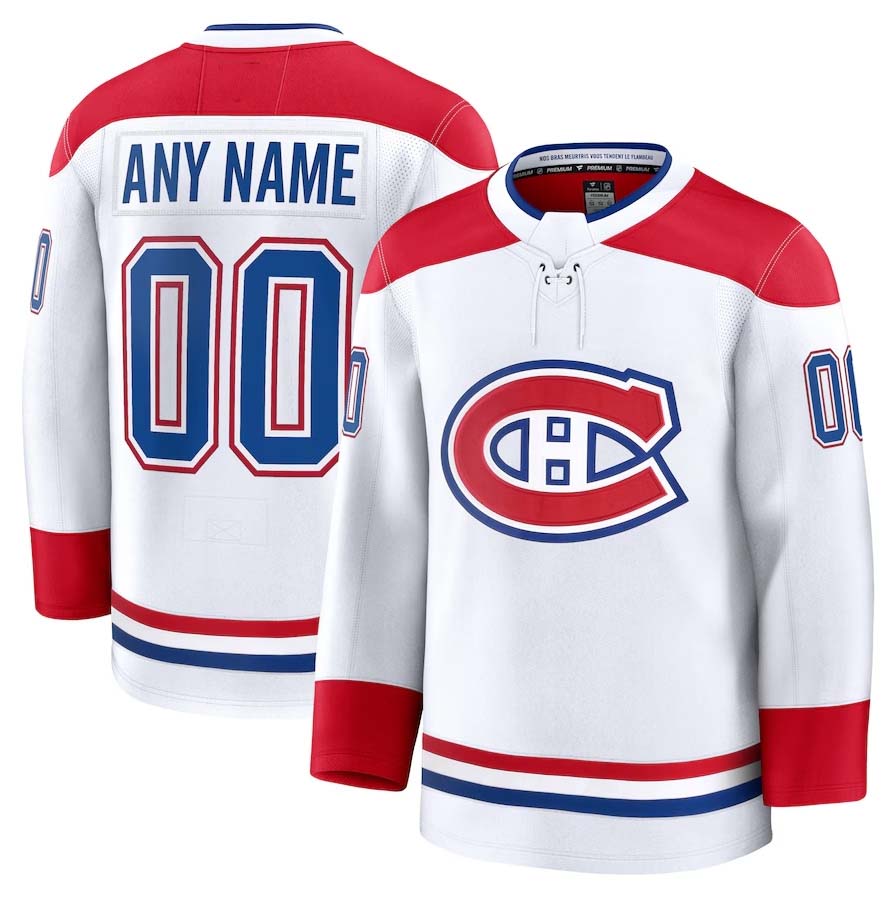 Custom M.Canadiens Fanatics Away Premium Jersey - White Stitched American Hockey Jerseys CROVYIE