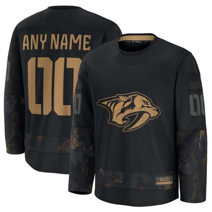 Custom N.Predators  Fanatics 2024 Military Appreciation Personalized Long Sleeve Practice Jersey - Black Stitched American Hockey Jerseys CROVYIE