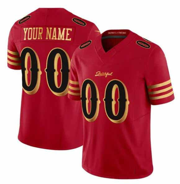 Custom SF.49ers Active Player Red Gold 2025 F.U.S.E. Rivalries Vapor Limited Football Stitched Jersey-FAM