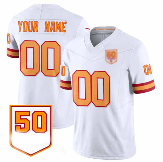 Custom TB.Buccaneers Active Player White 2025 F.U.S.E. 50th Anniversary Patch Vapor Limited Football Stitched Jersey